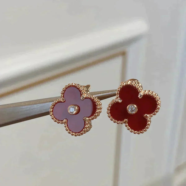 ˇShiny JewelryˇCLOVER MEDIUM 1 MOTIFS CARNELIAN  DIAMOND earrings