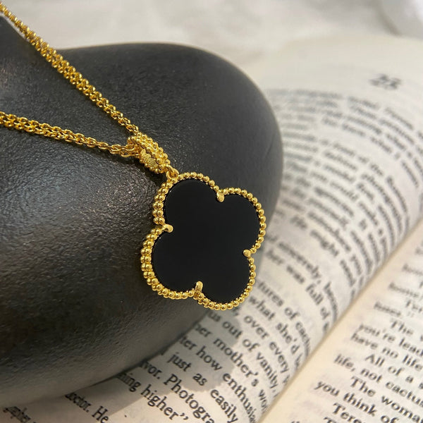 ˇShiny JewelryˇCLOVER 25MM NECKLACE GOLD ONYX