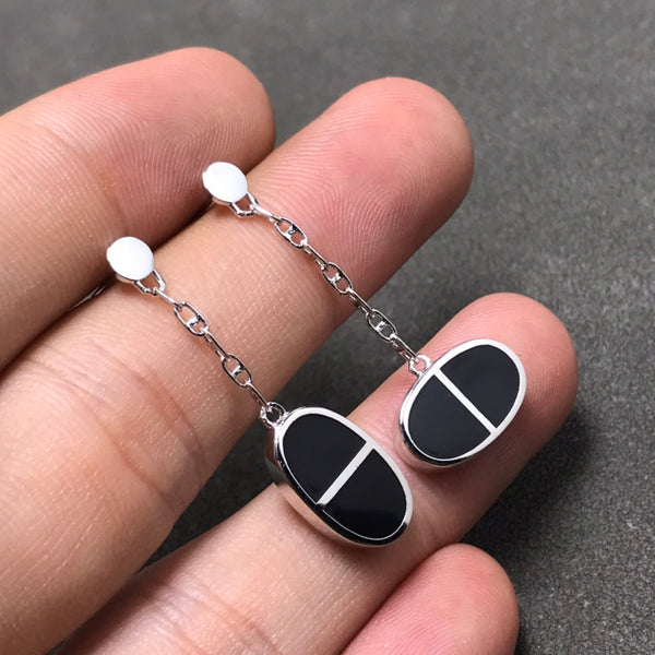 ˇShiny JewelryˇCHAINE VERSO BLACK CERAMIC SILVER EARRINGS