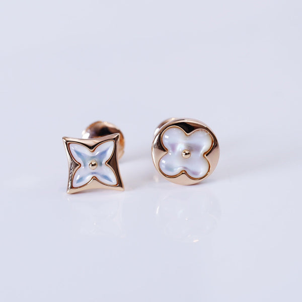 ˇShiny JewelryˇSTAR AND SUN PINK GOLD MOP STUD EARRINGS