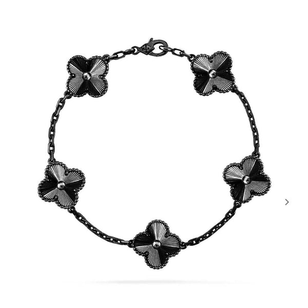 ˇShiny JewelryˇCLOVER 5 MOTIF BLACK BRACELET