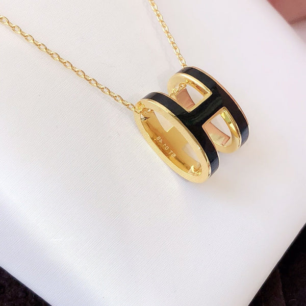 ˇShiny JewelryˇHM CLIC BLACK ENAMEL GOLD NECKLACE