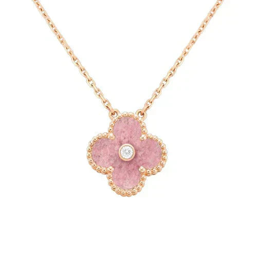 ˇShiny JewelryˇCLOVER 15MM DIAMOND RHODONITE NECKLACE