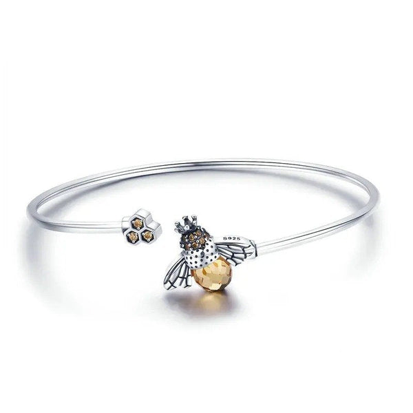 [SHINY]Crystal Yellow Bee Bangle Silver Cute Insect Bracelets for Women