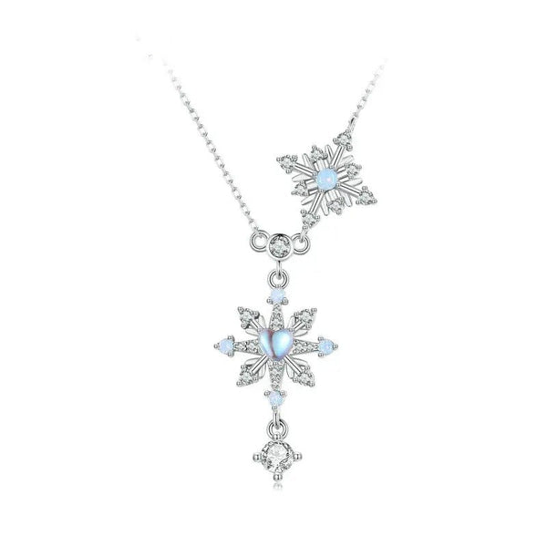 [SHINY]Snowflake Pendant Necklace Heart-shaped Moonstone Starburst Neck Chain