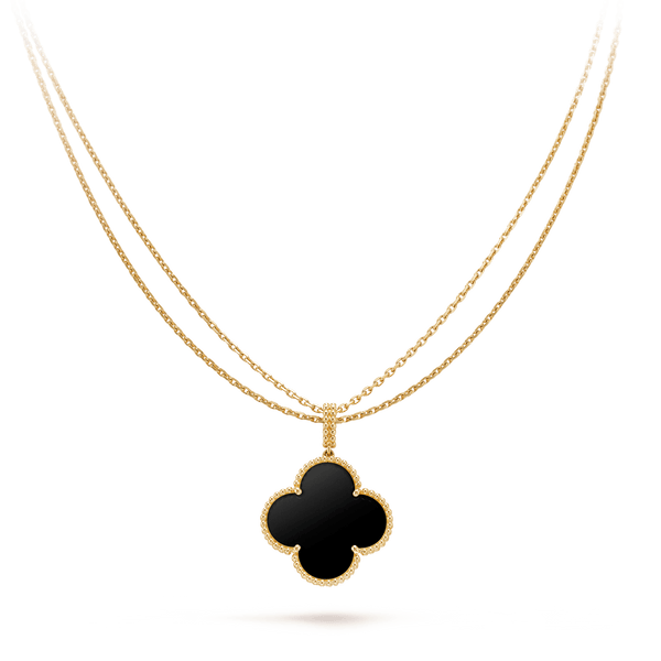 ˇShiny JewelryˇCLOVER 25MM GOLD ONYX BIG CLOVER NECKLACE
